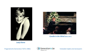 Lady Diana
Candle in the Wind (Elton John )
Pragmatische Generatie (°1971-1985) Invloeden tijdens de tienerjaren
 