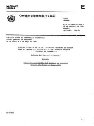 ONU Comision sobre el Desarrollo Sostenible Avances Logrados en la Aplicacion 29-02-1996.pdf