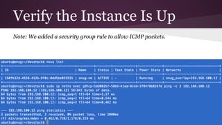 Verify the Instance Is Up
Note: We added a security group rule to allow ICMP packets.
 