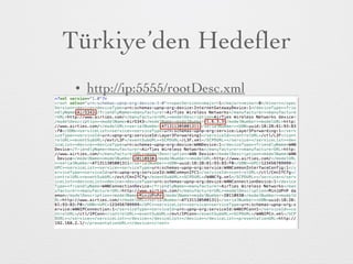 Türkiye’den Hedeﬂer
• http://ip:5555/rootDesc.xml
 