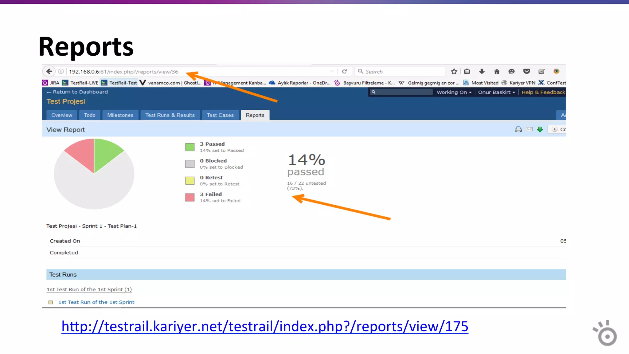 Reports	
  
h?p://testrail.kariyer.net/testrail/index.php?/reports/view/175	
  
 