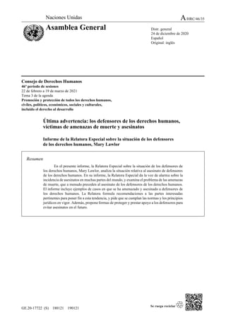 GE.20-17722 (S) 180121 190121
Consejo de Derechos Humanos
46º período de sesiones
22 de febrero a 19 de marzo de 2021
Tema...