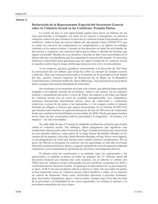 S/2021/375
2/156 21-05261
Anexo 1
Declaración de la Representante Especial del Secretario General
sobre la Violencia Sexua...