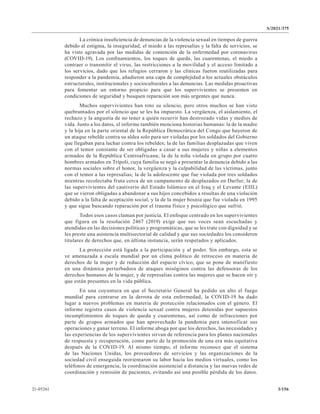S/2021/375
21-052613/156
La crónica insuficiencia de denuncias de la violencia sexual en tiempos de guerra
debido al estig...