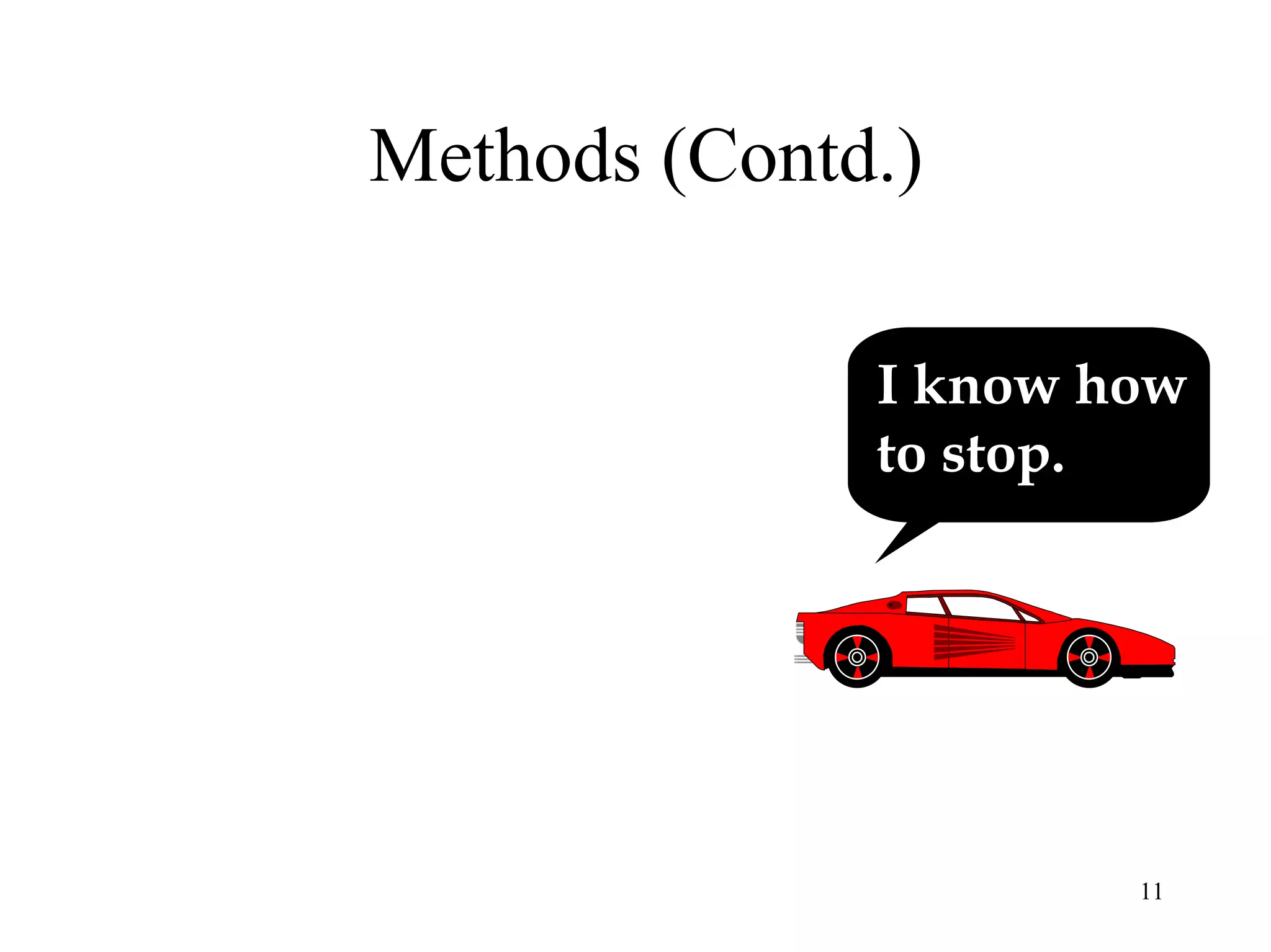11
Methods (Contd.)
I know how
to stop.
 