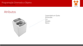 Programação Orientada a Objetos
Prof. Charles Fortes
Atributos
Pitágoras
Capacidade em Quilos
Dimensões
Cor
Modelo
Marca
 