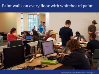 DeLaMare photo credits, Nick Crowl and Tod Colegrove
Paint walls on every floor with whiteboard paint
 