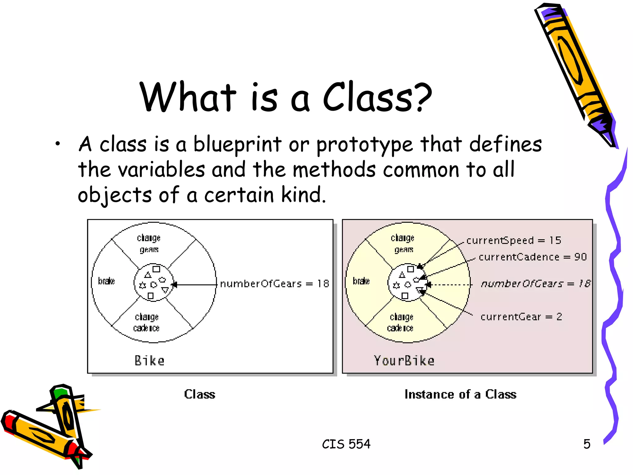 What is a Class? A class is a blueprint or prototype that defines the variables and the methods common to all objects of a certain kind. 