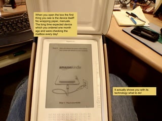 When you open the box the first
thing you see is the device itself!
No wrapping paper, manuals.
The long time expected device
which you ordered one month
ago and were checking the
mailbox every day!
It actually shows you with its
technology what to do!
 