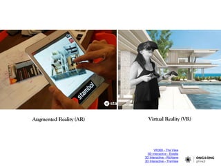 Augmented Reality (AR) Virtual Reality (VR)
VR360 - The View
3D Interactive - Estella
3D Interactive - Richlane
3D Interactive - TheView
 