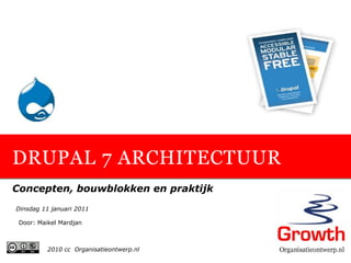 DRUPAL 7 ARCHITECTUUR
Concepten, bouwblokken en praktijk
Dinsdag 11 januari 2011

 Door: Maikel Mardjan



          2010 cc Organisatieontwerp.nl
 