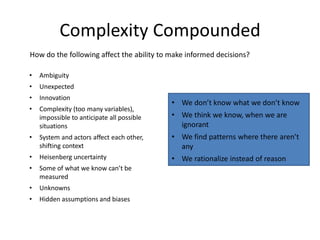 Complexity Compounded
How do the following affect the ability to make informed decisions?
• Ambiguity
• Unexpected
• Innov...