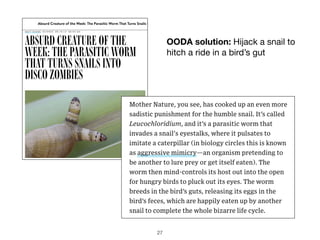 27
OODA solution: Hijack a snail to
hitch a ride in a bird’s gut
 