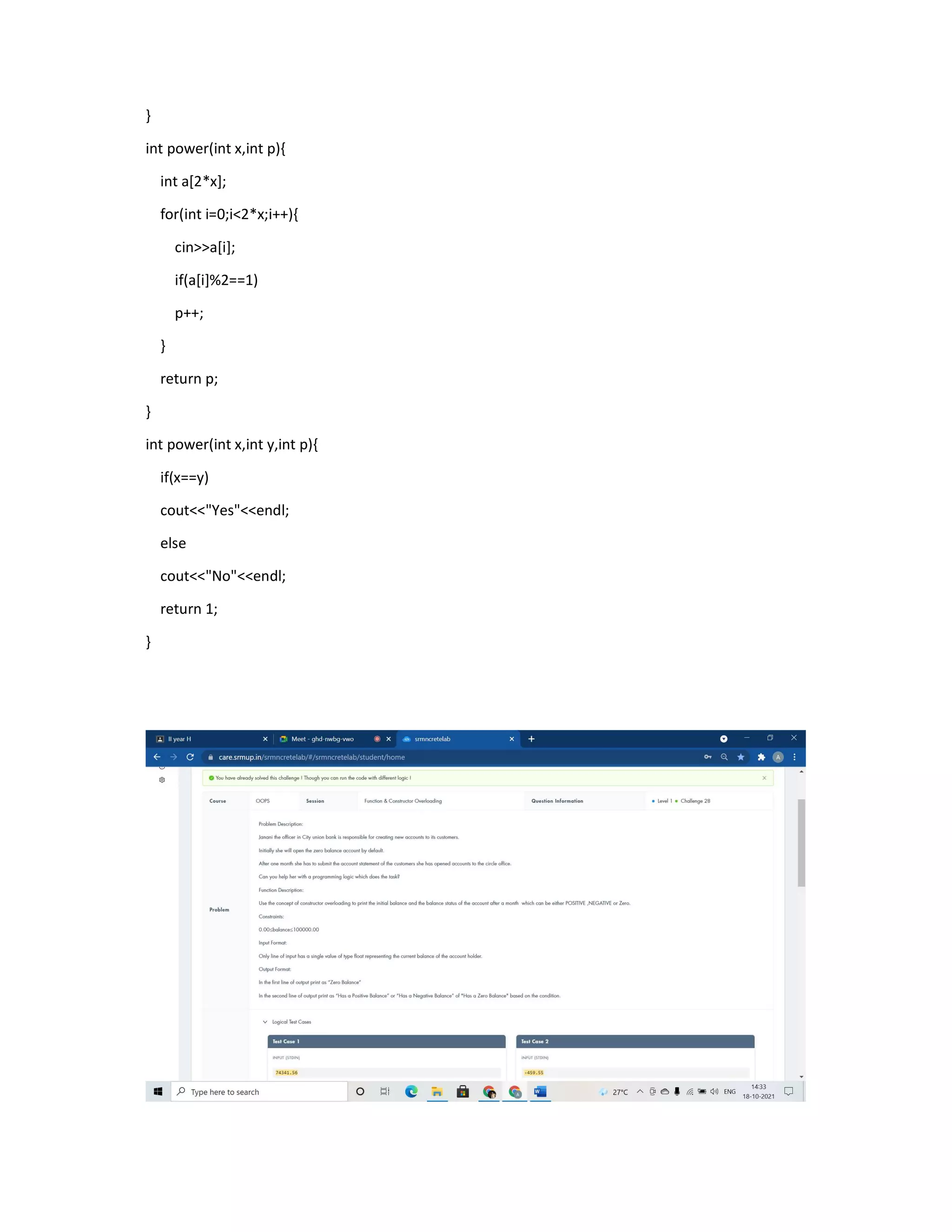 }
int power(int x,int p){
int a[2*x];
for(int i=0;i<2*x;i++){
cin>>a[i];
if(a[i]%2==1)
p++;
}
return p;
}
int power(int x,int y,int p){
if(x==y)
cout<<"Yes"<<endl;
else
cout<<"No"<<endl;
return 1;
}
 