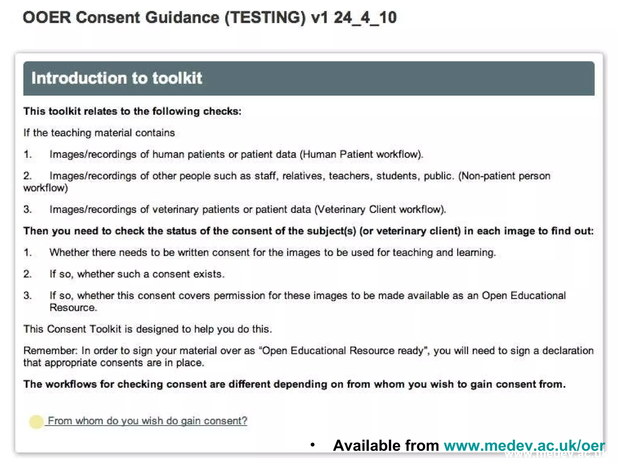 www.medev.ac.uk Available from  www.medev.ac.uk/oer   