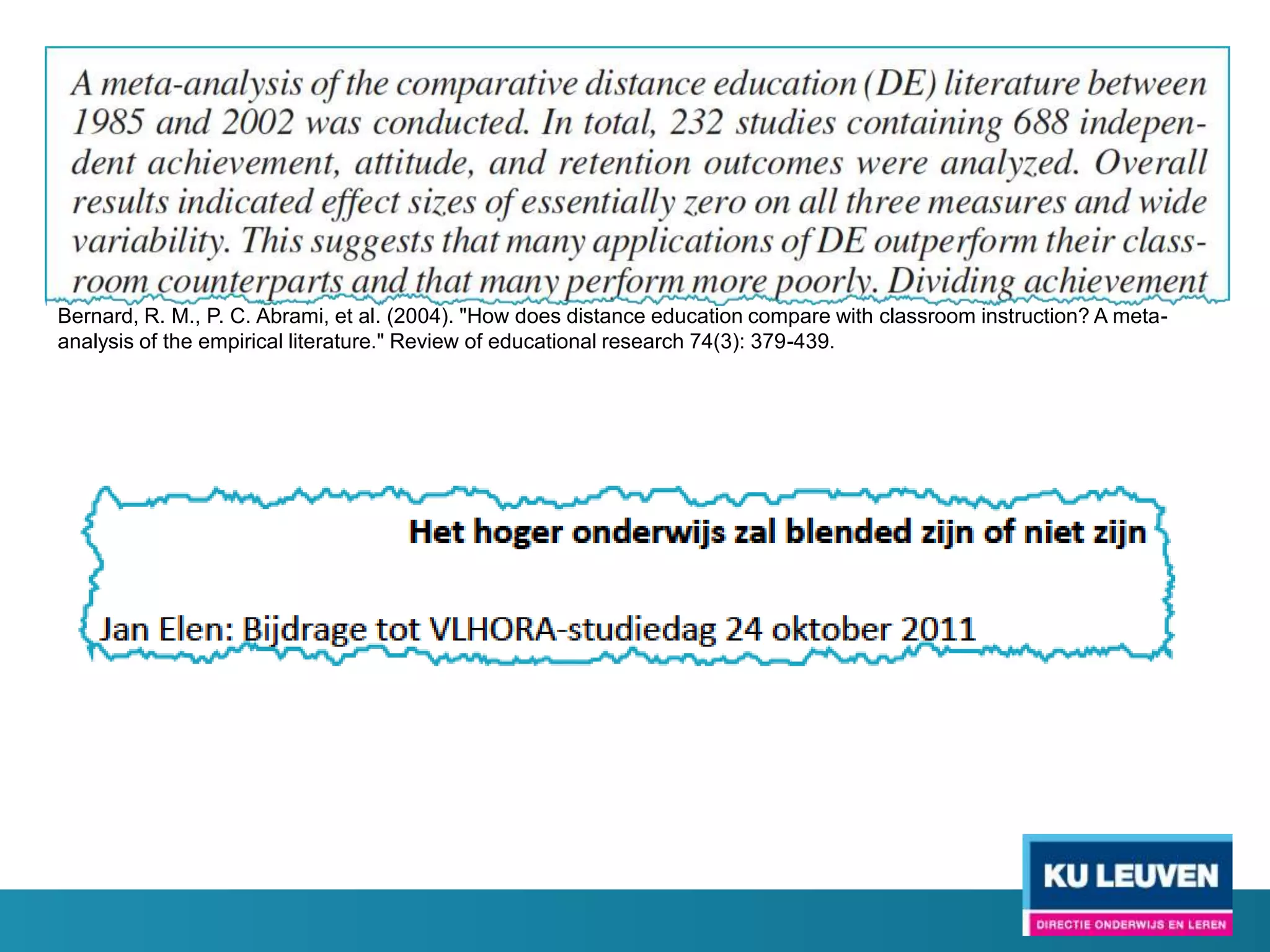 Onderwijskundig ontwerpen (instructional design)
The process by which instruction is improved through the
analysis of learning needs and a systematic design and
development of learning environments and materials.
(Morrison, Ross, & Kemp, 2004).


Instructional designers often use technology and multimedia
              as tools to enhance instruction.
 