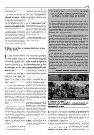 Un pacto contrarrevolucionario
acordado por el imperialismo y
sus agentes significó entonces, el
ingreso al campo de batalla, a favor del
asesino Bashar, de la guardia republi-
cana iraní y Hezbollah bajo el manto
protector de Obama y la OTAN y el
aplauso de toda esa cueva de lacayos
del imperialismo que es el Foro
Social Mundial, que se reunía en
marzo en Túnez.
El estado sionista tiró un par de
bombas en las rutas de tránsito de Hez-
bollah entre el Líbano a Damasco para
alertarle que las fronteras del Golán no
se tocan y que no se retiran las armas
de Siria sino que se va allí a morir por
Bashar y nada más.
Ya en mayo, desde adentro mismo
de los combates de las masas sirias,
los trotskistas denunciábamos el
siniestro rol del ESL y del Frente al-
Nusra, de desarmar a las masas y de
imponer en las zonas liberadas un con-
trol estricto para impedir toda autoor-
ganización de los explotados que
ataque la propiedad de los capitalistas.
Esta es una condición indispensable
para paliar las hambrunas y para coor-
dinar la guerra civil contra el perro
Bashar.
El Frente al-Nusra ponía en pie
“estados islámicos” en el territorio o en
las ciudades bajo su control para impo-
ner la ley islámica. Ha llegado a ejecu-
tar a los que rompían su juramento de
seguirlos hasta la muerte en obedien-
cia ciega a su comando. Por su parte, el
ESL venía desarrollando una brutal y
descarada ofensiva para subordinar y
disciplinar a las milicias a su ejército
regular y desarmar a sus sectores más
combativos.
Bajo las órdenes de la burguesía
opositora de Siria que conforma la
CNS (Coalición Nacional Siria) en
Qatar, bajo las órdenes de la burguesía
sunita comandada desde Arabia Saudi-
ta y monitoreados por Turquía, ambos
agentes del imperialismo, el ESL y el
Frente al-Nusra, se disputan los
negocios en las zonas liberadas y
desarrollan una carrera de veloci-
dad para ver quién disciplina, con-
trola y desarma a las heroicas masas
de Siria. Entre ellos llegan a disputar-
se incluso a los tiros el control de los
territorios, sobre los que cobran
impuestos a sus habitantes, al tránsito
de mercancías, etc.
Está claro que el cerco a la revolu-
ción Siria y su aislamiento de la clase
obrera internacional permitió una nue-
va y brutal contraofensiva política y
militar del imperialismo y todos sus
agentes en Siria. Algunos de ellos
avanzando en el control férreo de las
masas y otros fortaleciendo al perro
Bashar y a sus fuerzas contrarrevolu-
cionarias para que retomen control de
un territorio sólido, que habían perdi-
do a manos de los explotados. Esto
pactó Obama con Rusia, los mandari-
nes chinos y la burguesía chiíta de Irán
y el Líbano.
Estamos ante una revolución
Siria cercada, traicionada y ensan-
grentada contra la que se siguen per-
geñando enormes conspiraciones para
terminar de aplastarla y con ello escar-
mentar a todas las masas revoluciona-
rias del Magreb y Medio Oriente que
osaron levantarse por el pan y contra
los gobiernos y regímenes títeres del
imperialismo en la región.
Se trata de que esta revolución sea
olvidada… para que termine de ser
aniquilada por el imperialismo y todas
sus fuerzas contrarrevolucionarias en
el Magreb y Medio Oriente.
Bashar masacra a los explotados y recu-
pera territorio en Siria.
Por traición de su dirección, por
mil y una calumnias contra las masas
explotadas del Magreb y Medio
Oriente, el proletariado internacional
no ha logrado comprender aún que en
Siria se está librando, como ayer en
Grecia, en Marikana (África) o en la
Foxconn de China, una de las gran-
des batallas del proletariado mun-
dial contra sus explotadores.
Veamos los hechos: en marzo Oba-
ma viaja a Israel para poner a tono
con sus planes de contraofensiva en
Siria y Medio Oriente a éste agente
contrarrevolucionario en la región,
impidiendo toda intervención directa
del sionismo en los procesos de revolu-
ción y contrarrevolución en Medio
Oriente. Es que esto hubiera vuelto a
incendiar toda la región. Obama le
informó a su agente sionista el plan
que tenía en marcha que consistía en
enviar a Siria a la guardia republicana
chiita de Irán y a Hezbolláh del Líba-
no, para sostener a Bashar (que estaba
cercado en Damasco)
Semanas después, Kerry, Secreta-
rio de Estado de EEUU, viajó a
Rusia y China, donde se organizó y
quedó sellada esta conspiración a gran
escala contra la revolución siria. Fue
Rusia la que organizó esta interven-
ción directa de la burguesía chiita y sus
fuerzas contrarrevolucionarias para
sostener al perro en Siria.
Damasco estaba cercado. La resis-
tencia se mantenía aún firme en Homs,
Alepo y el norte de Siria.
SOBRE LA IMPOSICIÓN DE LA “LEY DE DIOS” LAS BURGUESÍAS
RADICALES ISLÁMICAS ATERRORIZAN A LAS MASAS PARA
MANTENER SU CONTROL Y CUIDAR SUS NEGOCIOS
En los últimos días, en la ciudad de ad-Dana, provincia de Idlib al norte de
Siria, los casos de abusos y violaciones por parte de un “shej musulmán radi-
cal”a niños menores de edad, ha causado una gran conmoción entre la pobla-
ción. Esta provincia, cercana a la frontera con Turquía, está bajo el control de
Jabhat al-Nusra con el nombre de Estado Islámico de Iraq y el Sham y esta frac-
ción de la burguesía islámica impone el terror a las masas sirias haciendo cum-
plir, fusil en mano, la “ley de Allah (dios)”, persiguiendo y ejecutando a todo
aquel que se niega a someterse a esas reglas.
Crecía tanto el odio y los rumores de que las masas descontentas se iban a
manifestar en la ciudad, que el propio“Estado”del Frente al-Nusra apresó a su
hombre, lo juzgó y lo ajustició. Pero eso no dejó satisfechos a los habitantes
de la ciudad, quienes se manifestaron marchando contra el Estado, porque no
se trataba solo del caso de un violador, sino que venían acumulando el odio
de la opresión de más de dos años de masacres, traiciones y calumnias a su
revolución. Los padecimientos de las masas son inauditos. La carestía de la
vida se ha incrementado en un 400% y, para sostener esta situación y contro-
lar aterrorizando a las masas las direcciones“extremistas”, en nombre de Allah
han suprimido por completo hasta las más mínimas de las libertades
democráticas de las masas.
Entre otras cosas, en el “Estado Islámico” están terminantemente prohibi-
das las movilizaciones y también el uso de todo tipo de instrumento musical.
Como la protesta en ad-Dana se realizó con las masas portando sus rifles y
entonando cantos y haciendo sonar los "darbakah" (pequeños tambores) en
contra del Estado, las guardias islámicas largaron la represión. Bajo el fuego
cruzado, tres soldados del“Estado Islámico”cayeron en el enfrentamiento y la
represalia no tardó en llegar: al día siguiente la guardia islámica capturó a tres
de los más conocidos organizadores de la marcha y fueron ajusticiados públi-
camente; sus cabezas fueron cortadas y todavía hoy las exhiben en el centro
de la ciudad diciendo que "el que no acepta el camino de Dios será penado
con la muerte".
MOVIMIENTO DE OBREROS VOLUNTARIOS INTERNACIONALISTAS
33
EL ESL Y EL FRENTE AL-NUSRA NO TERMINABAN DE CONTROLAR A LAS MASAS
EN LAS ZONAS LIBERADAS
LA “CONFERENCIA DE GINEBRA”:
UNA CORTINA DE HUMO, DE OBAMA, PUTIN Y LOS MANDARINES CHINOS, PARA
FORTALECER AL PERRO BASHAR Y RELANZAR UNA NUEVA CONTRAOFENSIVA
SANGRIENTA CONTRA LAS MASAS
El imperialismo anunciaba para
mediados de junio una conferencia
en Ginebra con Rusia, China, la bur-
guesía suní, Turquía, el gobierno del
CNS en Qatar y el ESL, es decir, con
todos sus agentes en el terreno de bata-
lla. Supuestamente, allí se prepararía
una salida “ordenada” de Bashar y se
conformaría un “gobierno democráti-
co de unidad nacional”.
Esta política se hubiera imple-
mentado en el caso de que el genoci-
da Bashar no hubiera logrado fre-
nar la ofensiva de los rebeldes y las
masas, que llegaban a las puertas de
Damasco o bien, en el caso de que no
pueda asentar su contraofensiva recu-
perando territorio perdido.
El ingreso sanguinario de la guar-
dia republicana iraní y de Hezbollah,
armados hasta los dientes como tropas
de infantería gurkas de la oficialidad y
la aviación de Bashar, le permitió a
éste lanzar una contraofensiva y reto-
Miles de sirios huyen hacia los campos de refugiados en los países vecinos
 