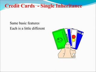 Credit Cards - Single Inheritance
Same basic features
Each is a little different
 