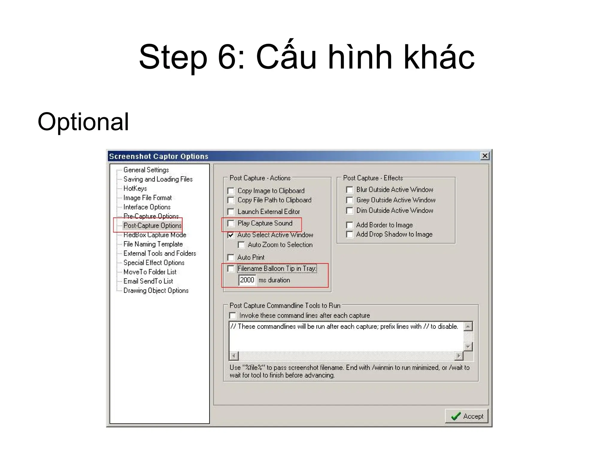 Step 4: Tự động take screenshot Cấu hình như sau 