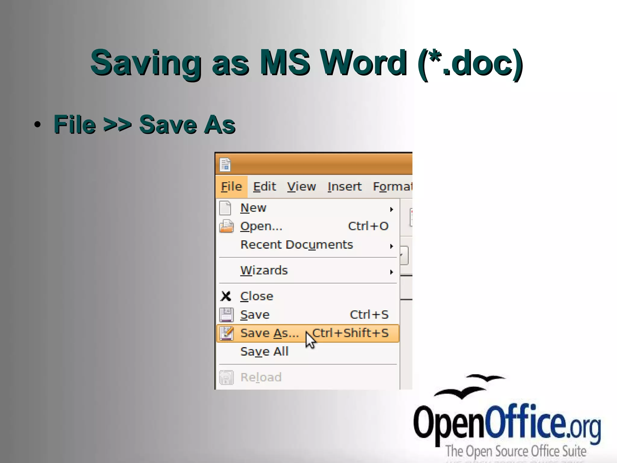 Saving as MS Word (*.doc) File >> Save As 