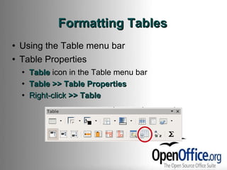 Table Openiv OpenOffice.org Writer: The Basics | PPT