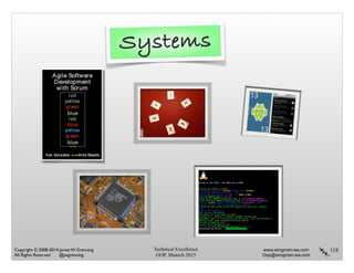 Technical Excellence
OOP, Munich 2015
www.wingman-sw.com
Oop@wingman-sw.com
Copyright © 2008-2014 James W. Grenning	

All Rights Reserved @jwgrenning.
118
Systems
 