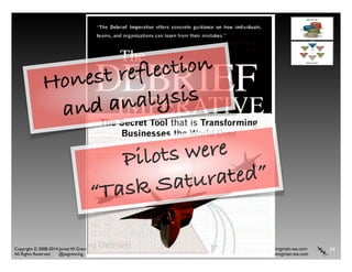 Technical Excellence
OOP, Munich 2015
www.wingman-sw.com
Oop@wingman-sw.com
Copyright © 2008-2014 James W. Grenning	

All Rights Reserved @jwgrenning.
44
Pilots were
“Task Saturated”
Honest reflection
and analysis
 