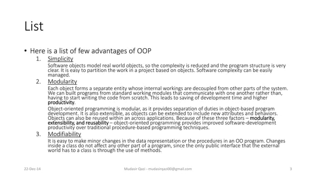 OOP - Benefits and advantages of OOP | PPT