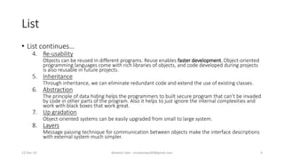 OOP - Benefits and advantages of OOP | PPT