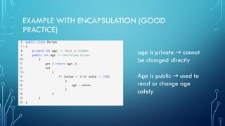 Object oriented programming ENCAPSULATION concepts | PPTX
