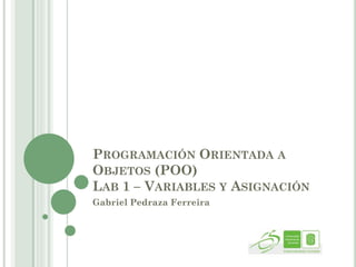 PROGRAMACIÓN ORIENTADA A
OBJETOS (POO)
LAB 1 – VARIABLES Y ASIGNACIÓN
Gabriel Pedraza Ferreira
 