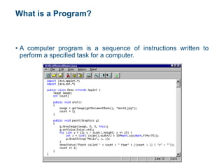 What is a Program?
• A computer program is a sequence of instructions written to
perform a specified task for a computer.
 