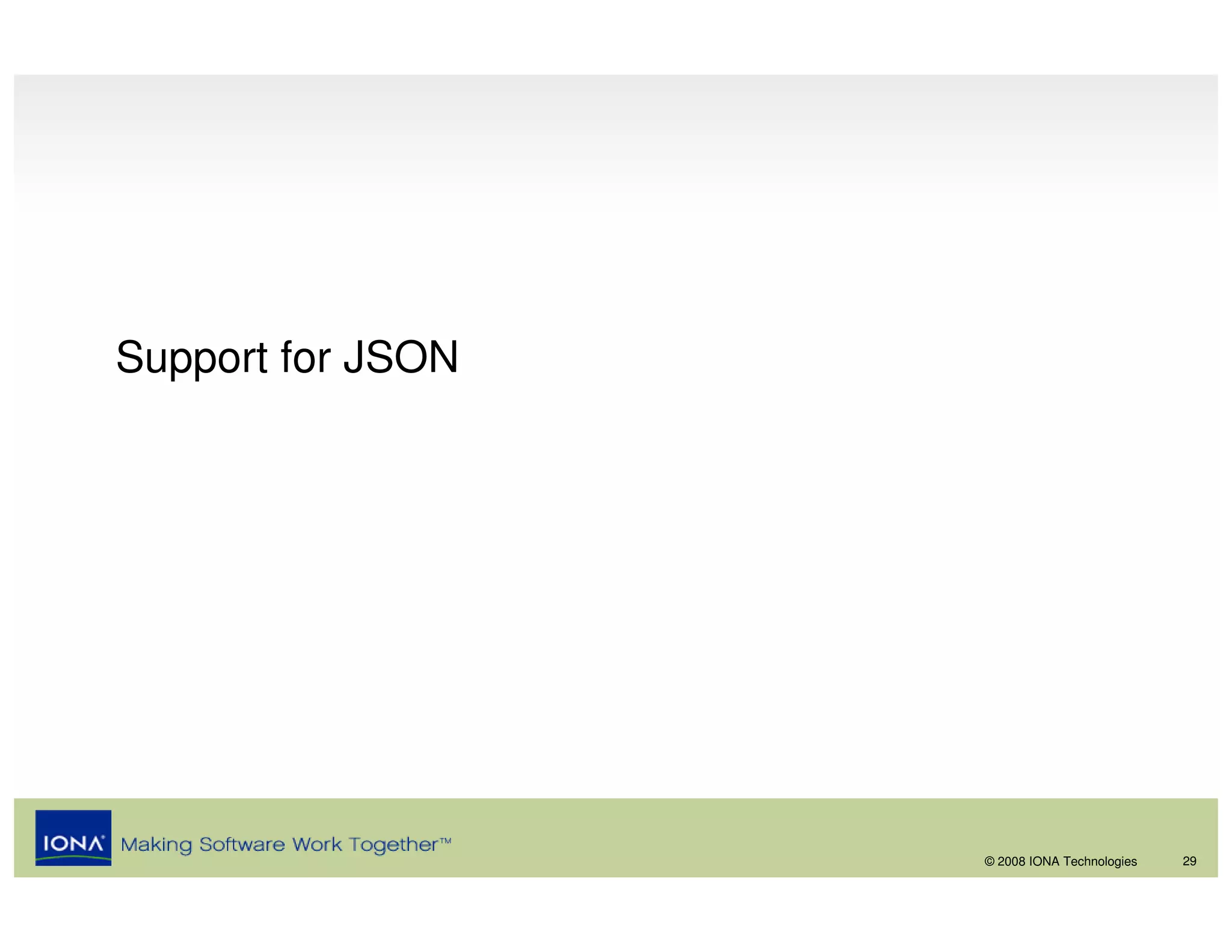 Support for JSON




                   © 2008 IONA Technologies   29
 