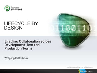 LIFECYCLE BY
DESIGN
Enabling Collaboration across
Development, Test and
Production Teams
Wolfgang Gottesheim

COMPANY CONFIDENTIAL – DO NOT DISTRIBUTE

1

 