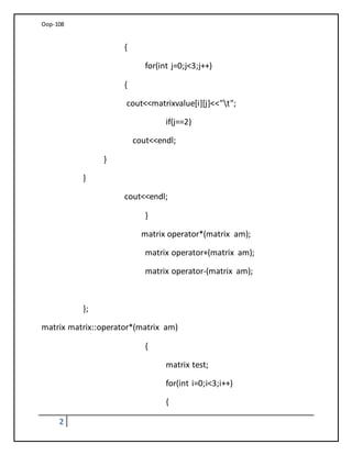 matrix operation using operator overloading | PDF