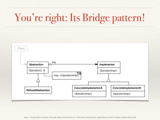 You’re right: Its Bridge pattern!
Source: “Design Patterns: Elements of Reusable Object-Oriented Software”, Erich Gamma, Richard Helm, Ralph Johnson and John Vlissides, Addison-Wesley,1994
 