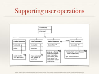 Supporting user operations
Source: “Design Patterns: Elements of Reusable Object-Oriented Software”, Erich Gamma, Richard Helm, Ralph Johnson and John Vlissides, Addison-Wesley,1994
 