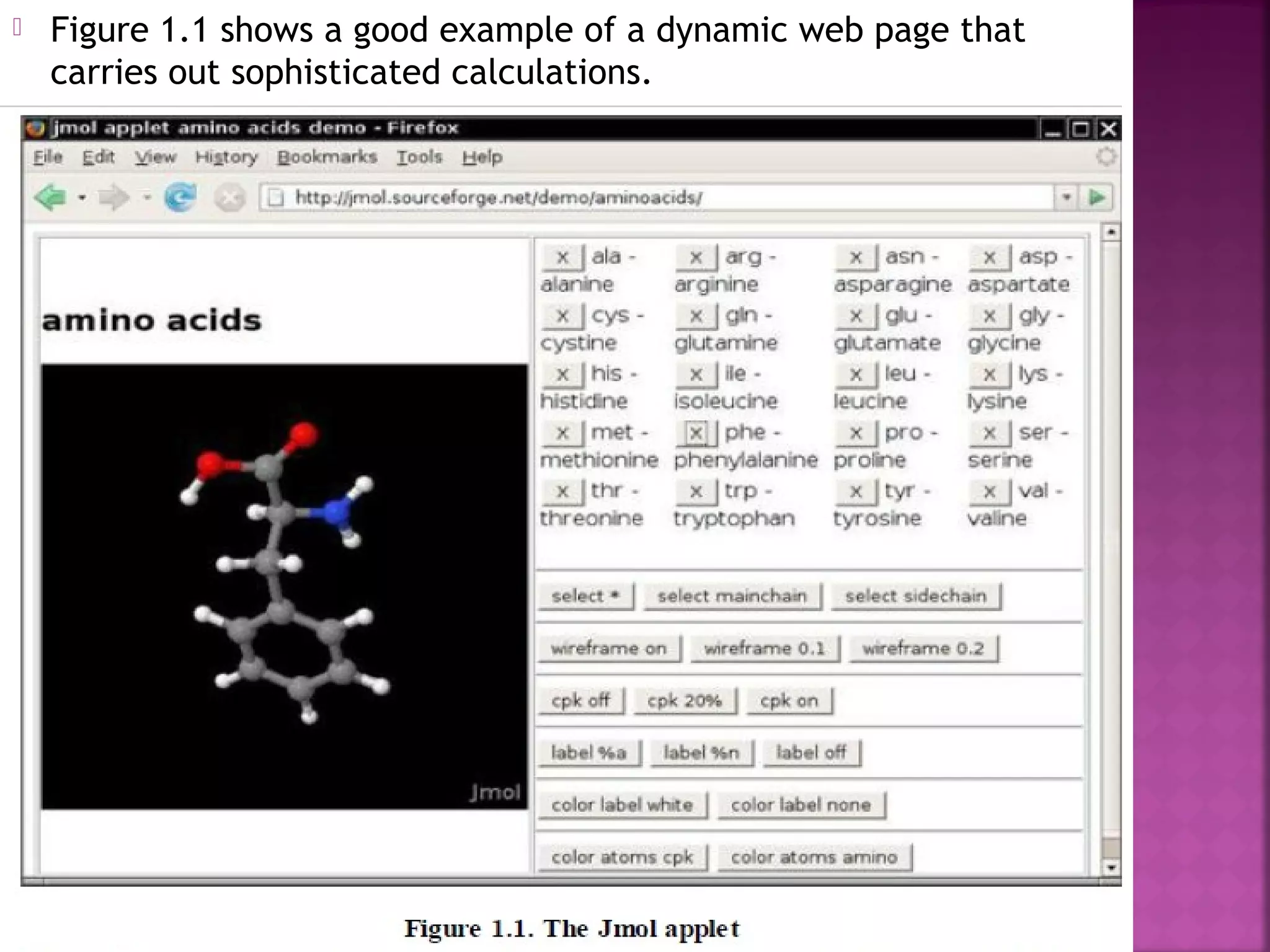  Figure 1.1 shows a good example of a dynamic web page that
carries out sophisticated calculations.
 