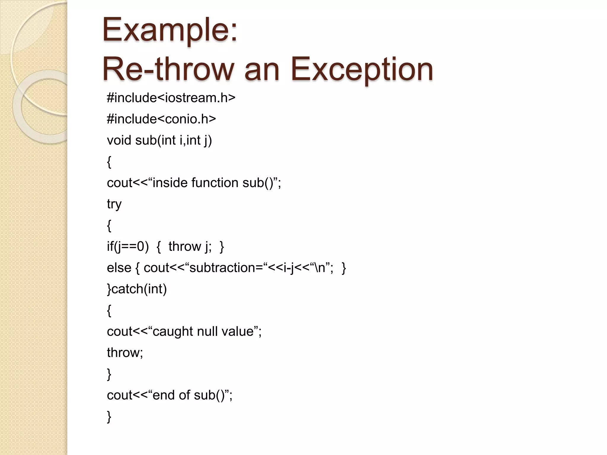Exception Handling in object oriented programming using C++ | PPTX