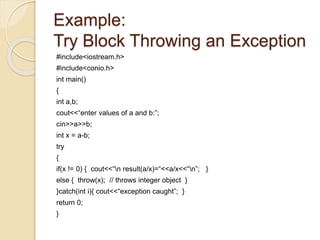 Exception Handling in object oriented programming using C++ | PPT
