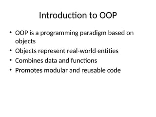 Comprehensive Introduction to Object-Oriented Programming Concepts and ...