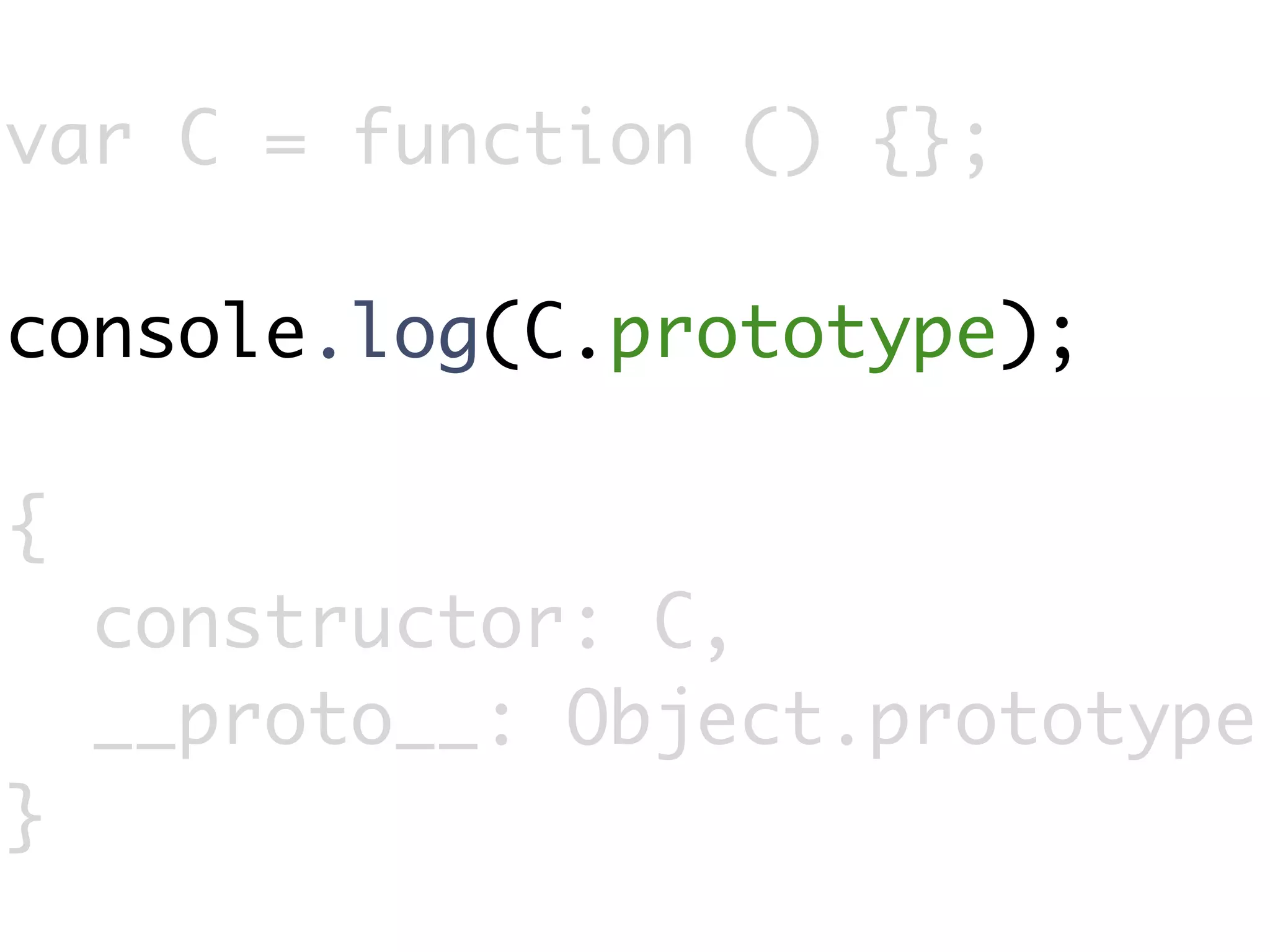 var C = function () {};

console.log(C.prototype);

{
    constructor: C,
    __proto__: Object.prototype
}
 