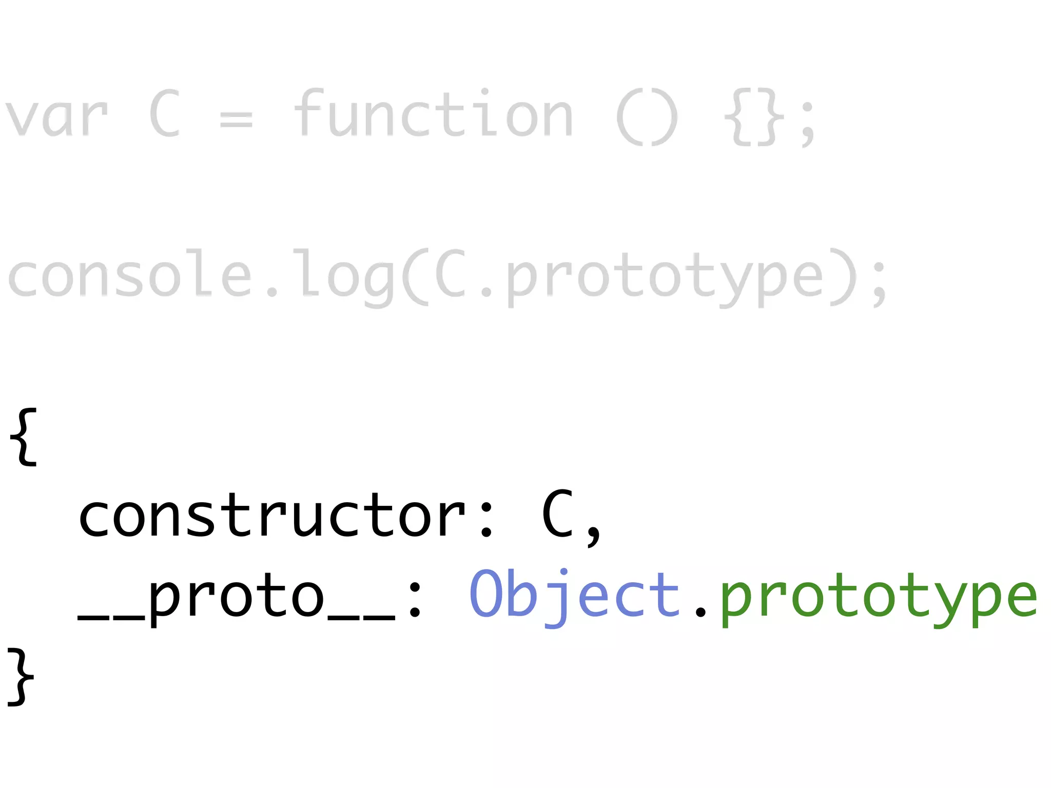 var C = function () {};

console.log(C.prototype);

{
    constructor: C,
    __proto__: Object.prototype
}
 