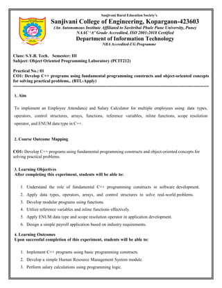 Practical No-01 Implementation of Employee Attendance and Salary ...