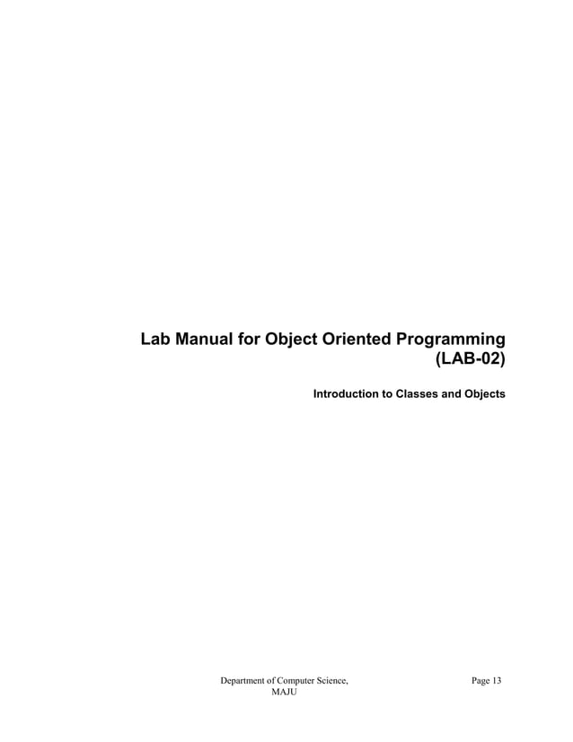 Object Oriented Programming Lab Manual PDF