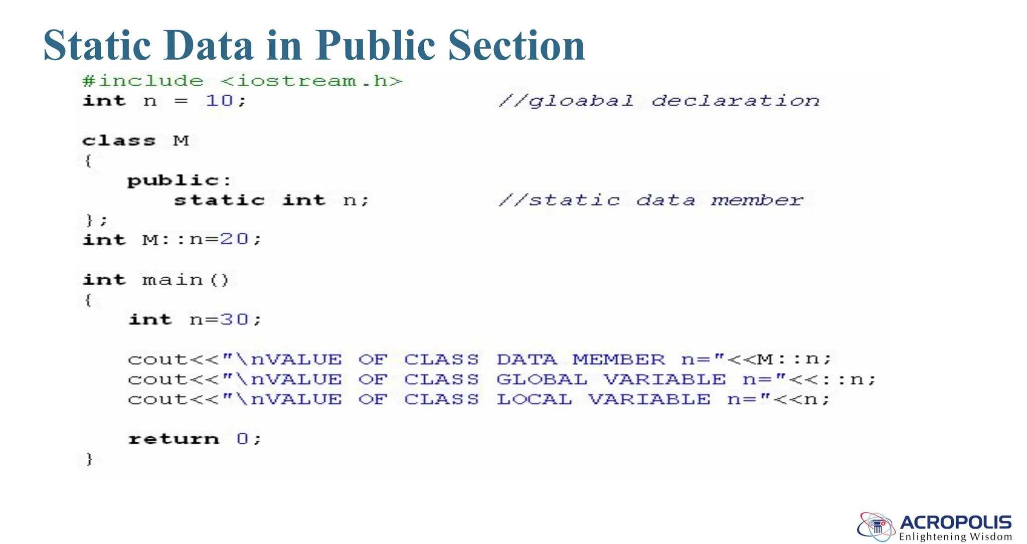 Static Data in Public Section
 
