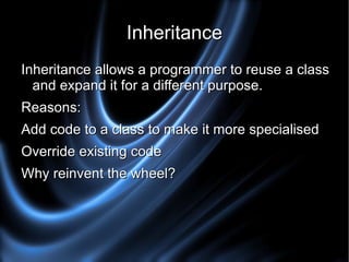 Methods A method is a piece of code within a class which performs a task or calculation. These are similar to functions. It can: Interact and modify properties of the object 