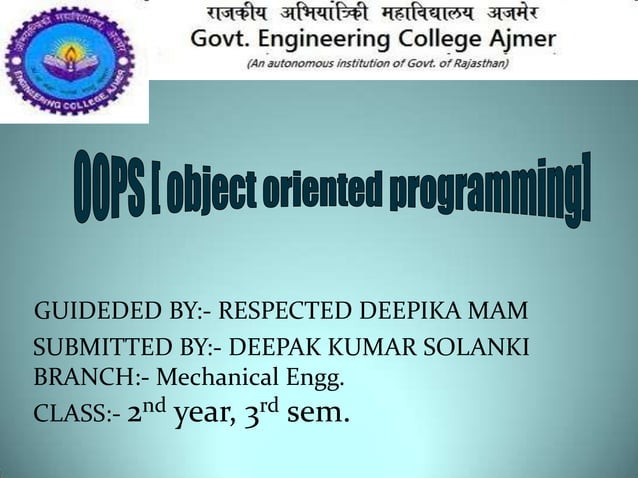 Object-Oriented Programming (OOPS) in C++ | PPTX