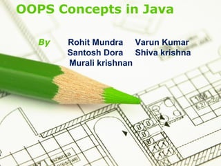 Page 1
OOPS Concepts in Java
By Rohit Mundra Varun Kumar
Santosh Dora Shiva krishna
Murali krishnan
 