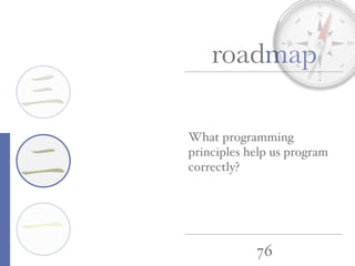76
roadmap
一
三
二
What programming
principles help us program
correctly?
 